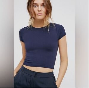 Free People Intimately Blue Cap Sleeve Crop T-Shirt